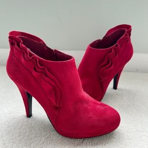 Impo Ruffled High Heeled Booties - Red